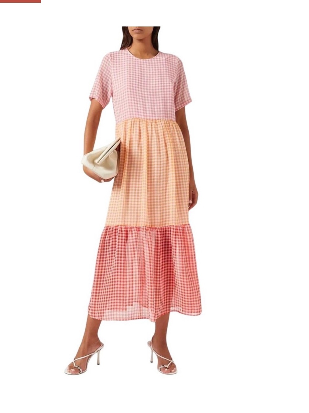 Never Fully Dressed Pink Clash Check Poplin Chiffon Midi Dress Size US 6 UK 10